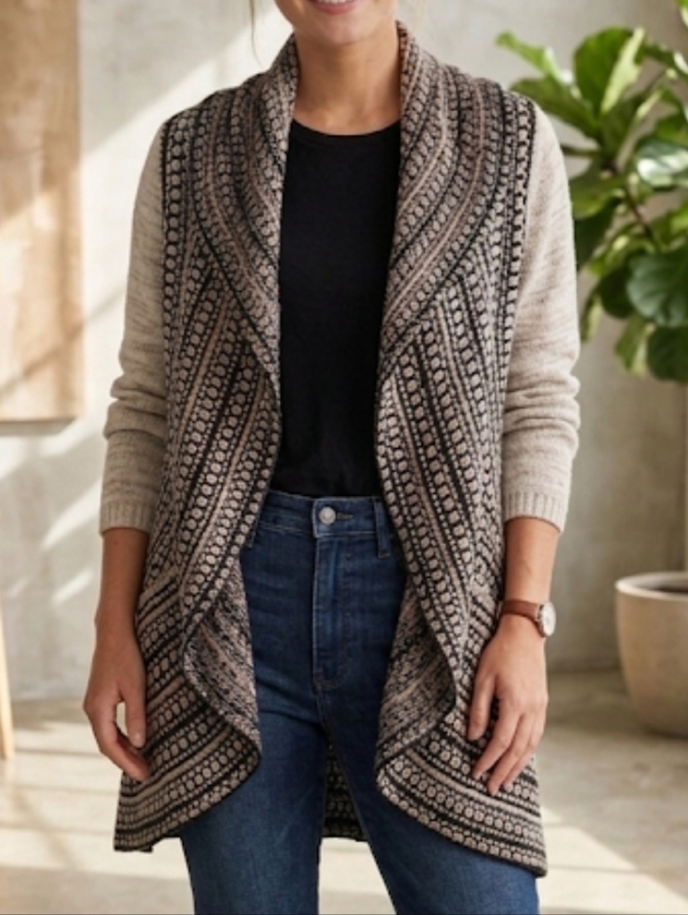 Dor Dor Cozy Knit Shawl-Collar Sweater Cardigan Sz M